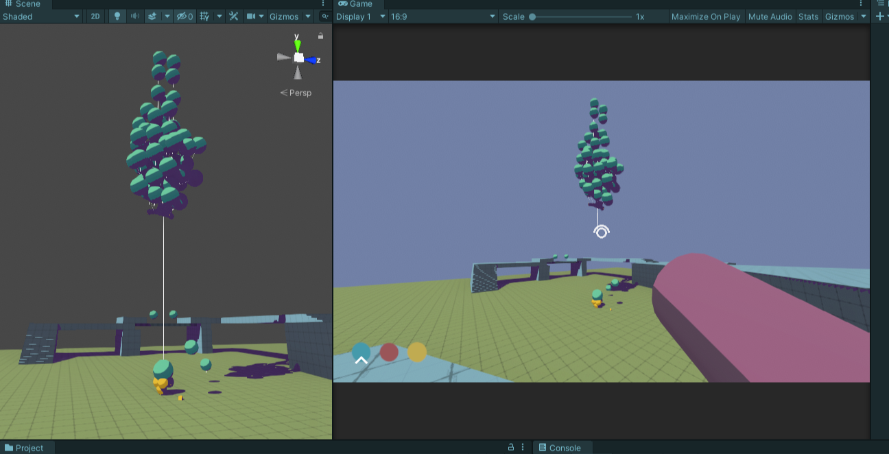 Early on, I experimented with balloons and other physics projectiles that would stick to whatever they hit.